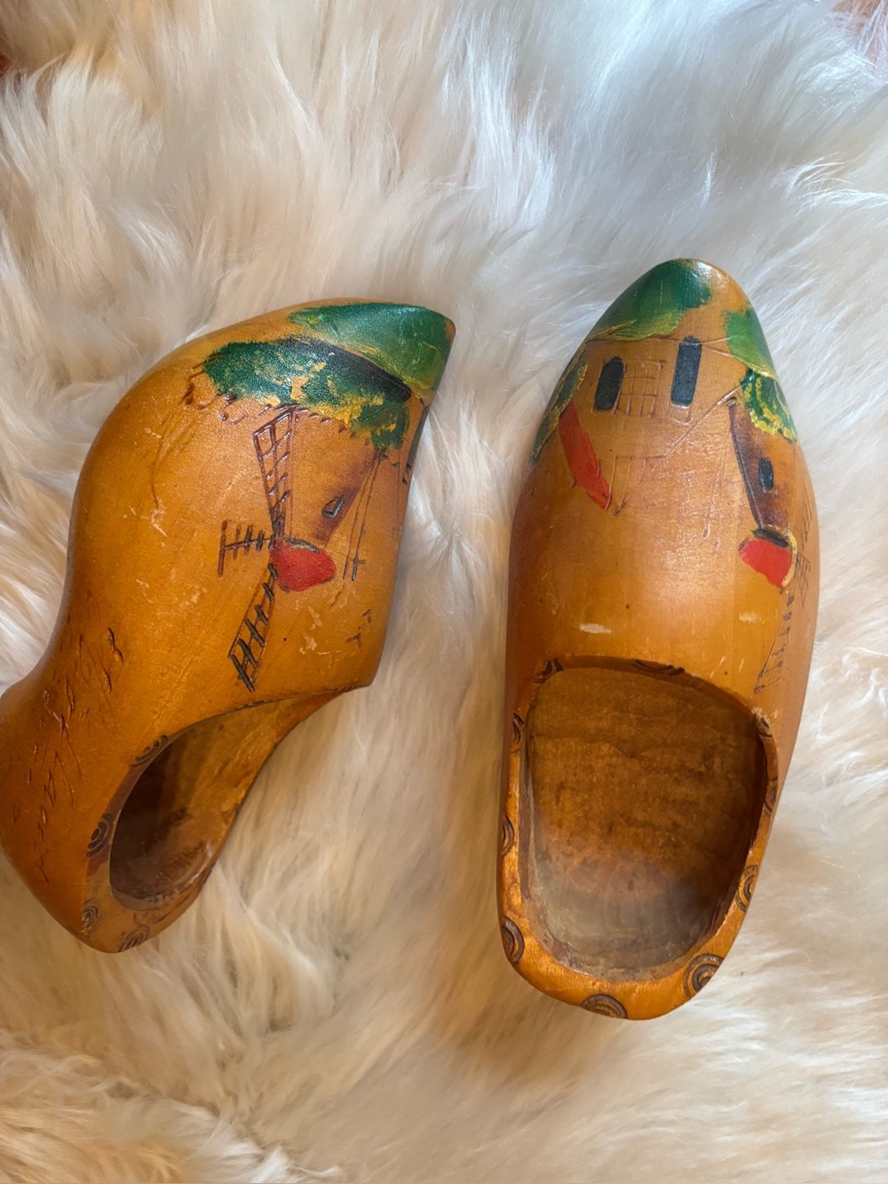 Vintage Hand-Painted Wooden Clogs with hangers